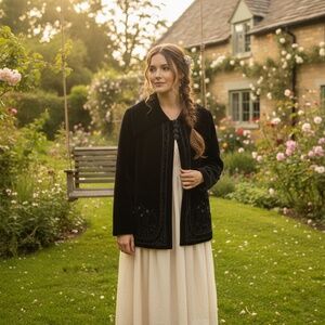 April Cornell Black Beaded Velvet Blazer Jacket